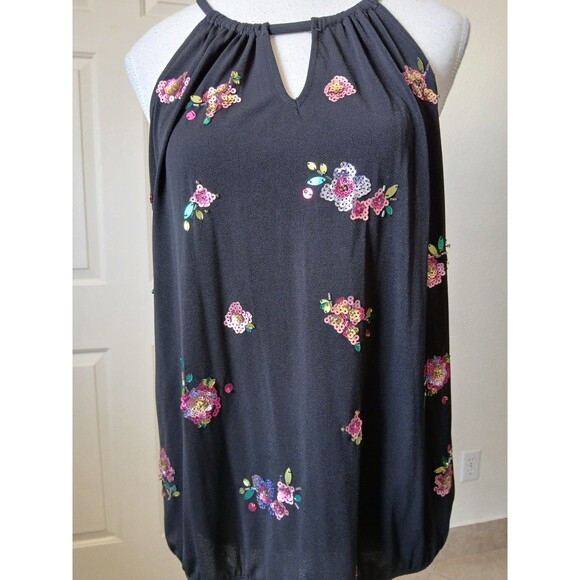 INC International Concepts Women's Embellished Bubble Hem Halter Top Black PXL - Picture 10 of 16